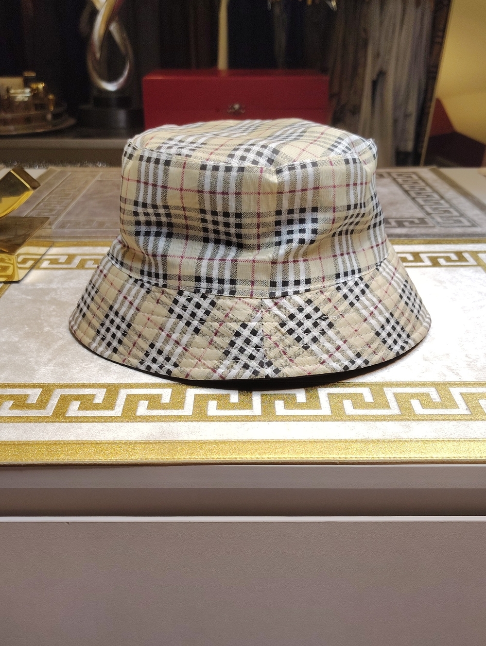 NEW Beige Plaid Bucket Hat - Classic Check Pattern